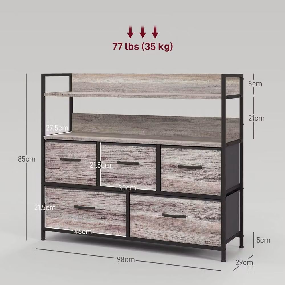 Wyld Haus Rimo Grey Wood Effect 5 Drawer Fabric Storage Chest – 3