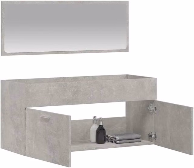 Berkfield Home Modern Wall Mounted Bathroom Vanity Unit and Mirror Cabinet in Matt Grey, W/D/H: 46.0 x 38.5 x 46.0 cm – 1