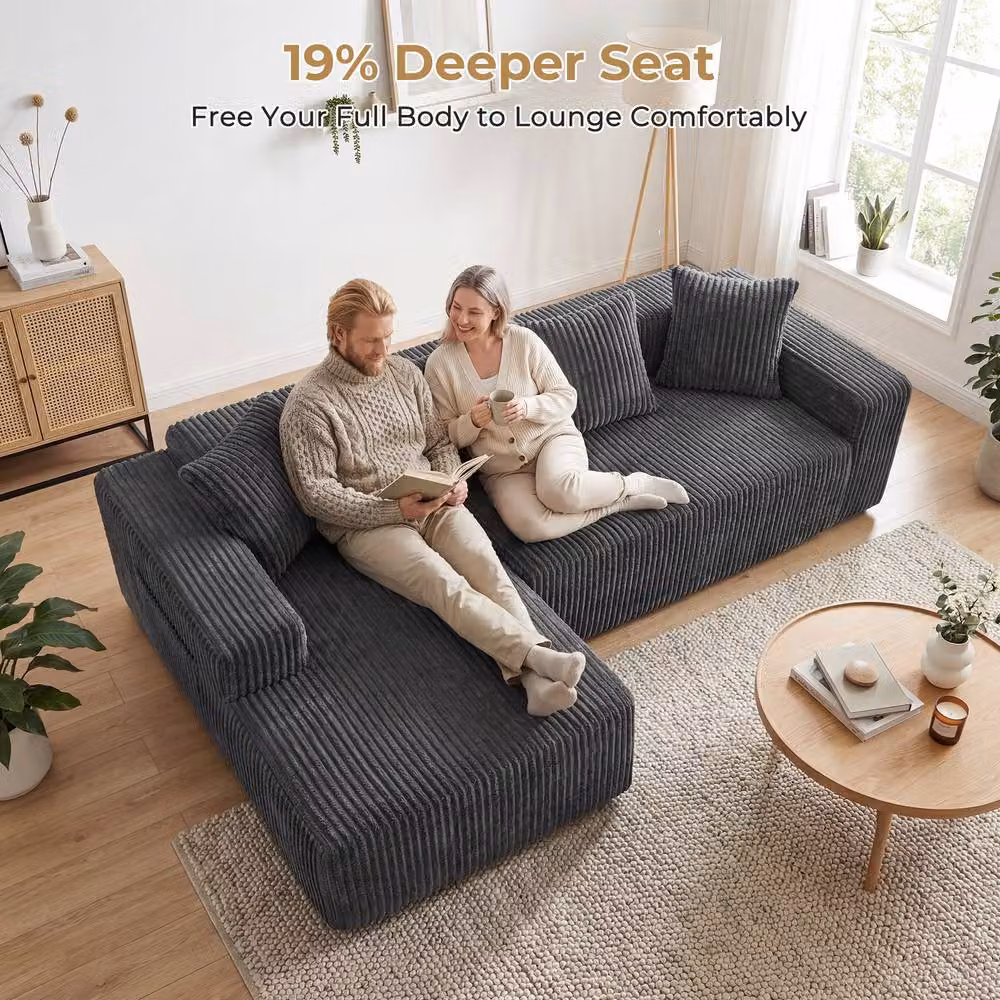 Dprodo 4 Seater Modular Left L-Shaped Sectional Sofa in Grey Velvet Cord – 4
