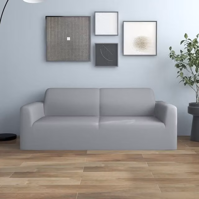 Berkfield Home Grey Polyester Jersey 2-Seater Stretch Sofa Slipcover
