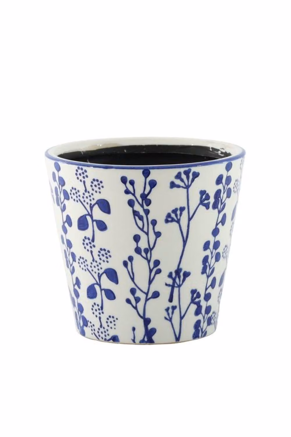 KDMD Hortus Perth Floral Ceramic Pot in White and Blue, H 21.5 cm x Dia 22 cm – 2