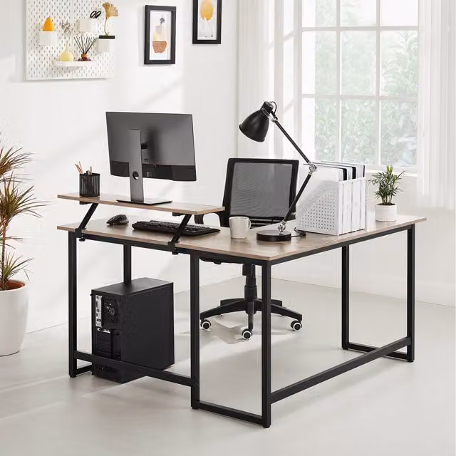 VASAGLE Industrial L-Shaped Corner Computer Desk in Brown and Black, W/D/H: 140 x 91 x 76 cm