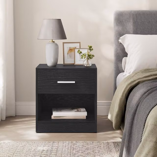 VASAGLE Modern Bedside Table with Drawer in Black and Yellow, Width: 39 cm