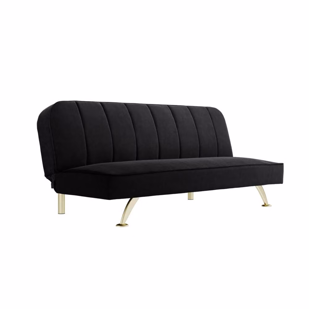 Wyld Haus Malahide Single Sofa Bed in Black Velvet and Ivory Boucle with Gold Metal Legs – 2