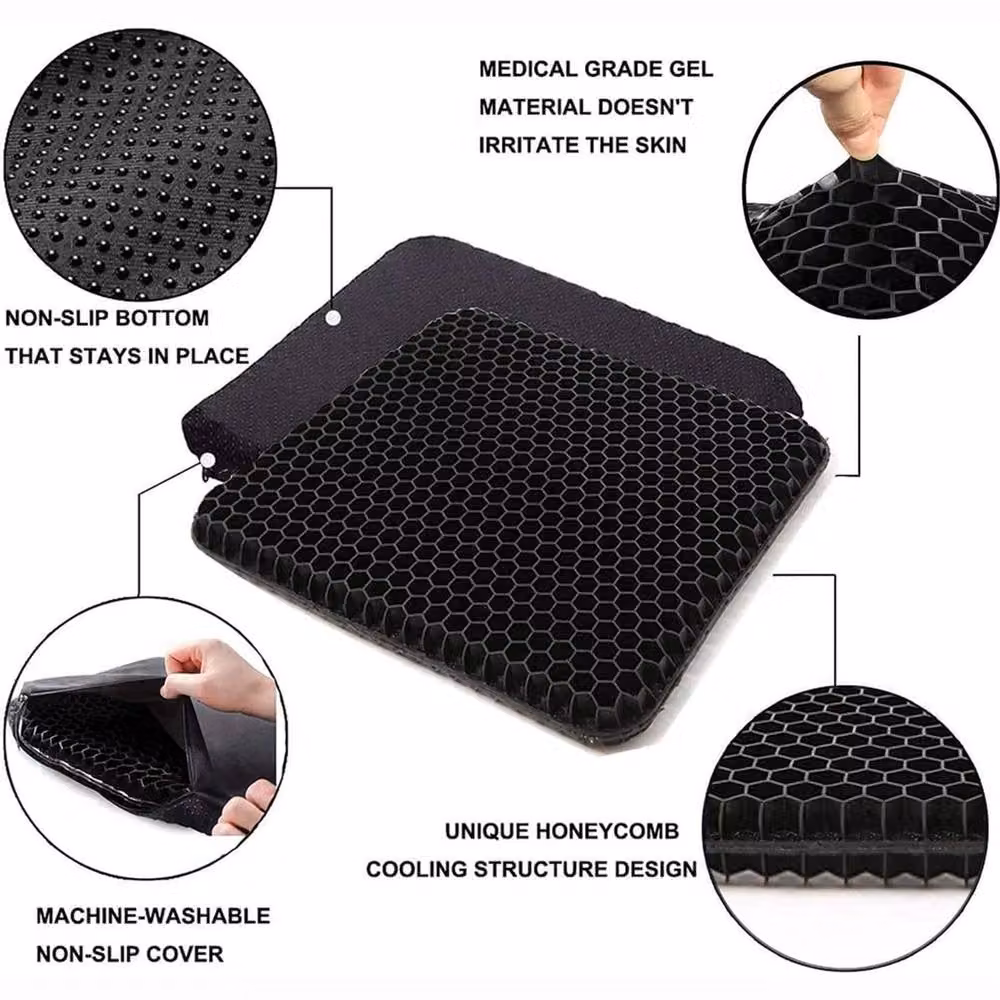 Nordara Black Gel Seat Cushion for Lower Back Pain Pressure Relief, W: 45 cm x D: 41 cm x H: 4 cm – 5