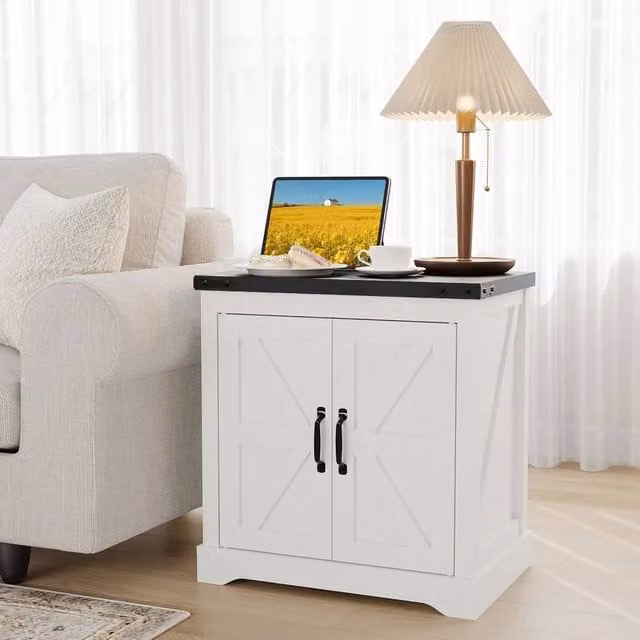 KORVIXA Rustic Side Table with USB Charging Station in White, Width: 100 cm – 1