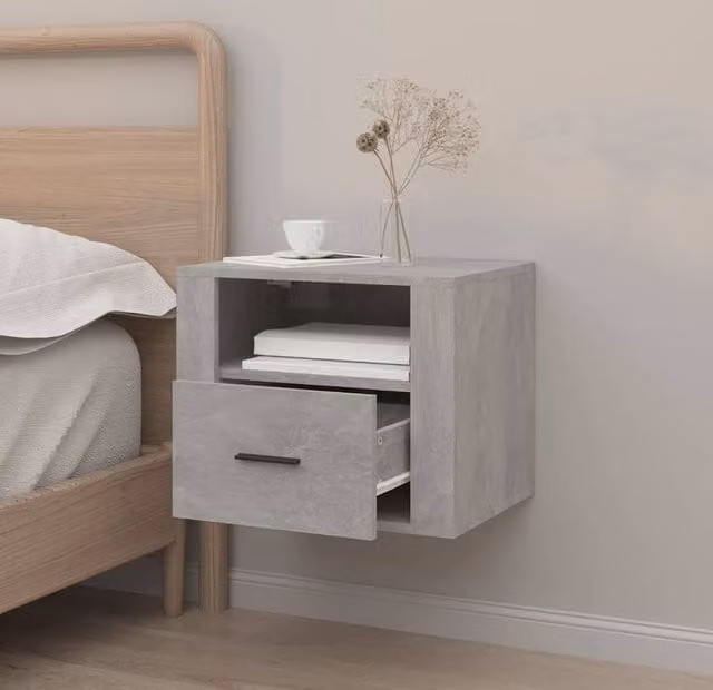 Berkfield Home Elegant Wall-mounted Bedside Cabinet in Concrete Grey, W: 50 cm, D: 36 cm, H: 40 cm