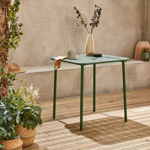 sweeek 2-Seater Square Steel Garden Table in Matt Green