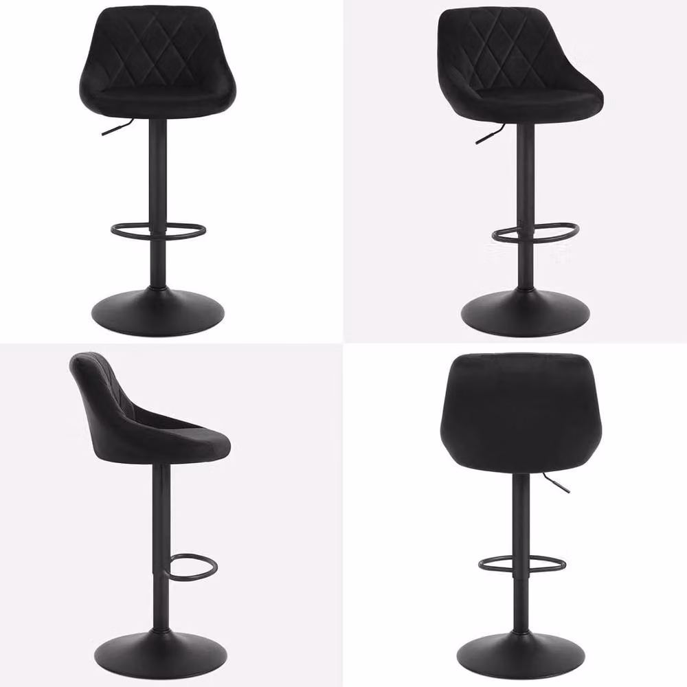 WOLTU Black Velvet Swivel Kitchen Bar Stools with Metal Upholstered Frame – 3