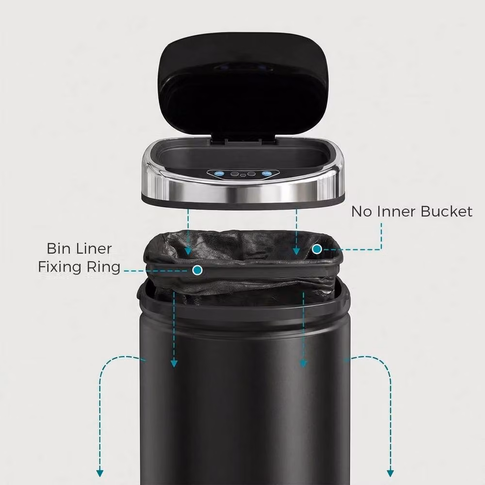 KORVIXA Black Galvanised Steel Automatic Sensor Dustbin with Soft Close, W/D/H: 30.5 x 42 x 68 cm – 3