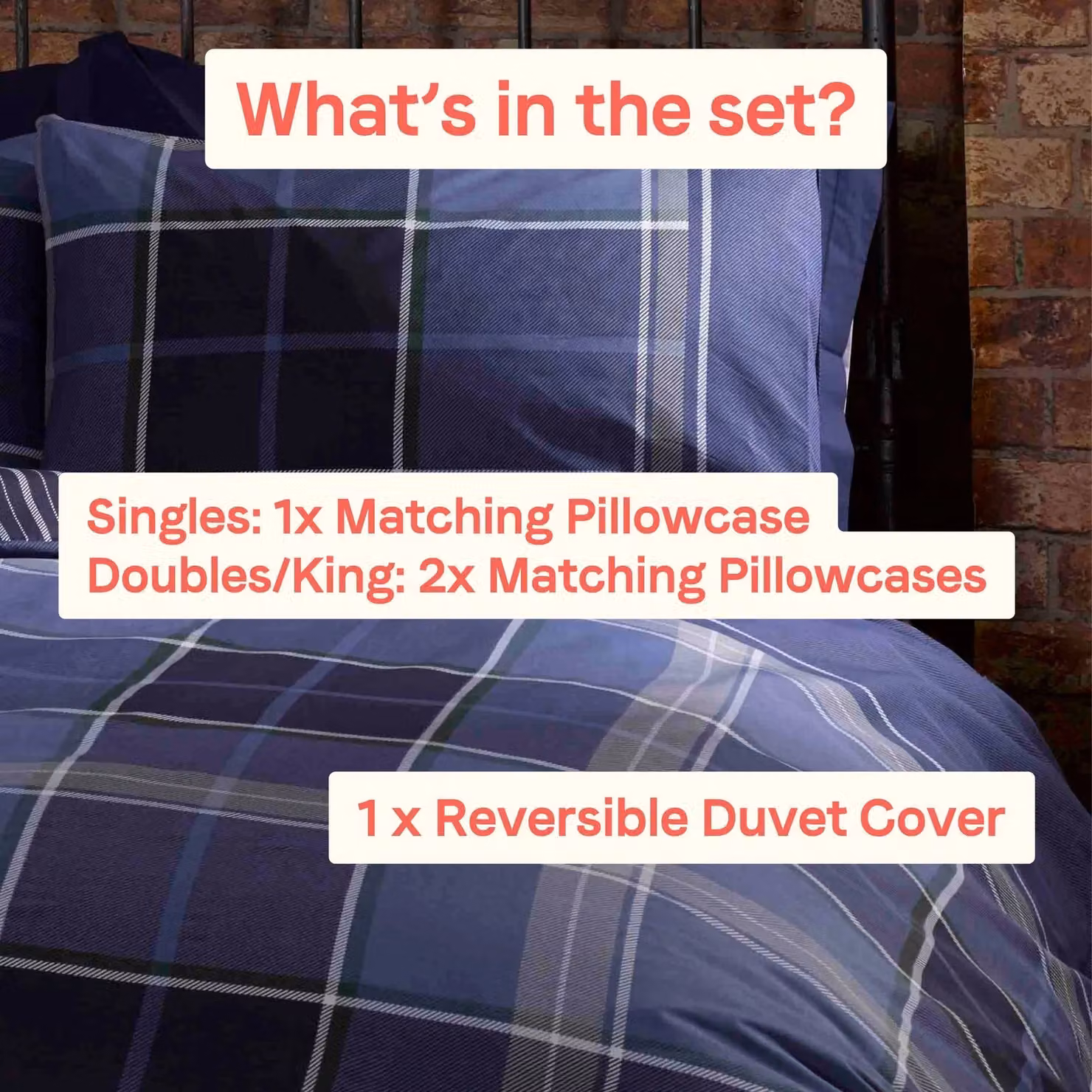 Rapport Home Argyle Tartan Check Polycotton Reversible Single Duvet Set in Blue, W/D/H: 135 x 200 cm with Pillowcase 50 x 75 cm – 3