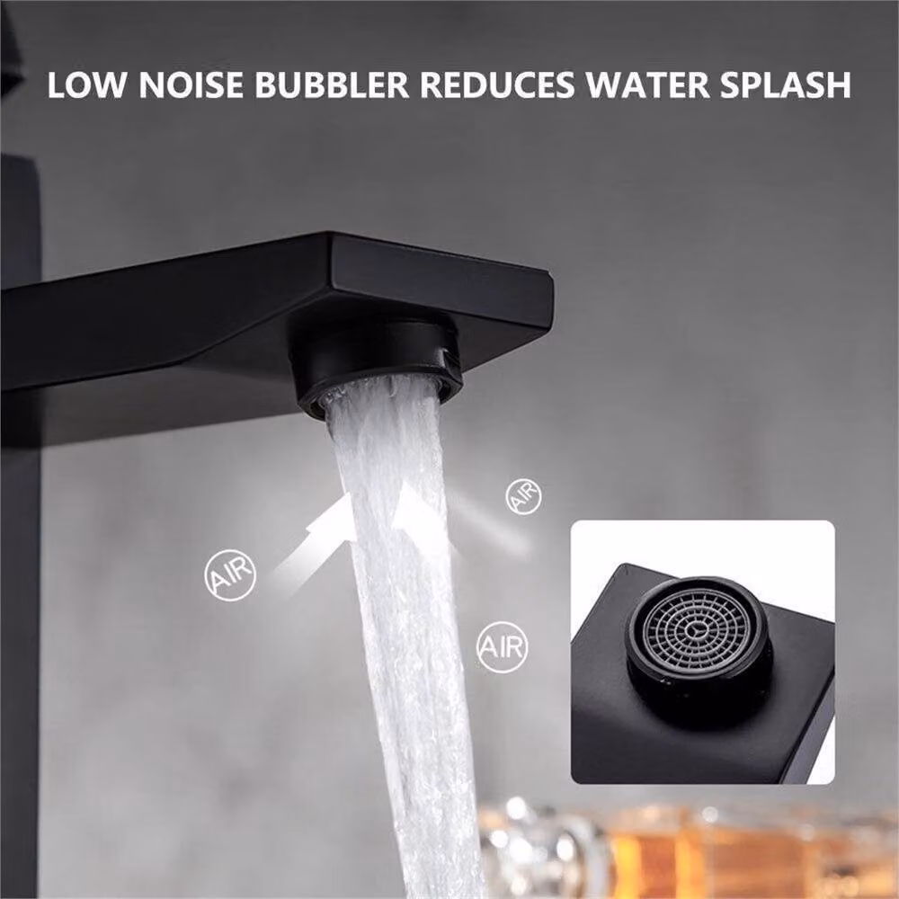 SPETLEK Matt Black Square Waterfall Basin Mixer Tap with Waste and Single Lever Control – 4