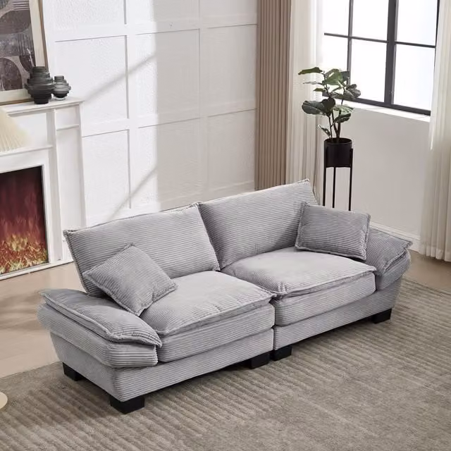 Aosom UK Oversized Two-Seater Modular Sofa in Light Grey, W/D/H: 224 x 81 x 81 cm