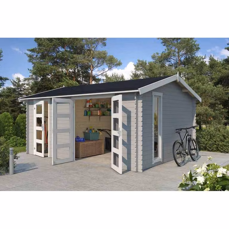 Lasita Maja Ltd Carroz 2-Log Cabin Garden Room and Home Office in Beige, W: 403.4 cm, D: 496 cm, H: 250.8 cm