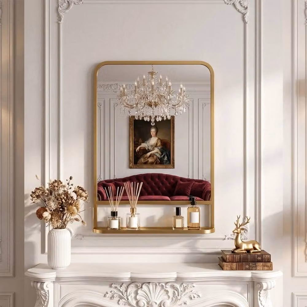 VOGREX Rectangular Wall Mirror with Shelf in Gold, W 70 cm x H 50 cm – 4