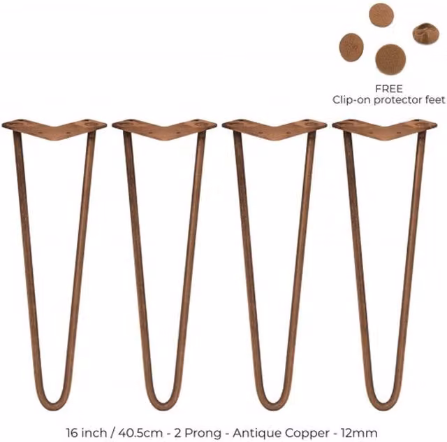 SkiSki Set of 4 Brass Hairpin Legs in Gold, 16 cm