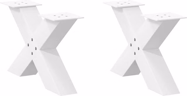 Berkfield Home X-Shaped Coffee Table Legs, 2 Piece White Steel Set, H 60 cm x W 31 cm