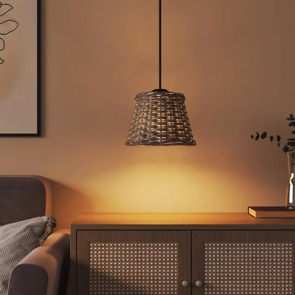 Berkfield Home Brown Wicker and Metal Cone Ceiling Lamp Shade, W/D/H: 15 x 15 x 12 cm – 3