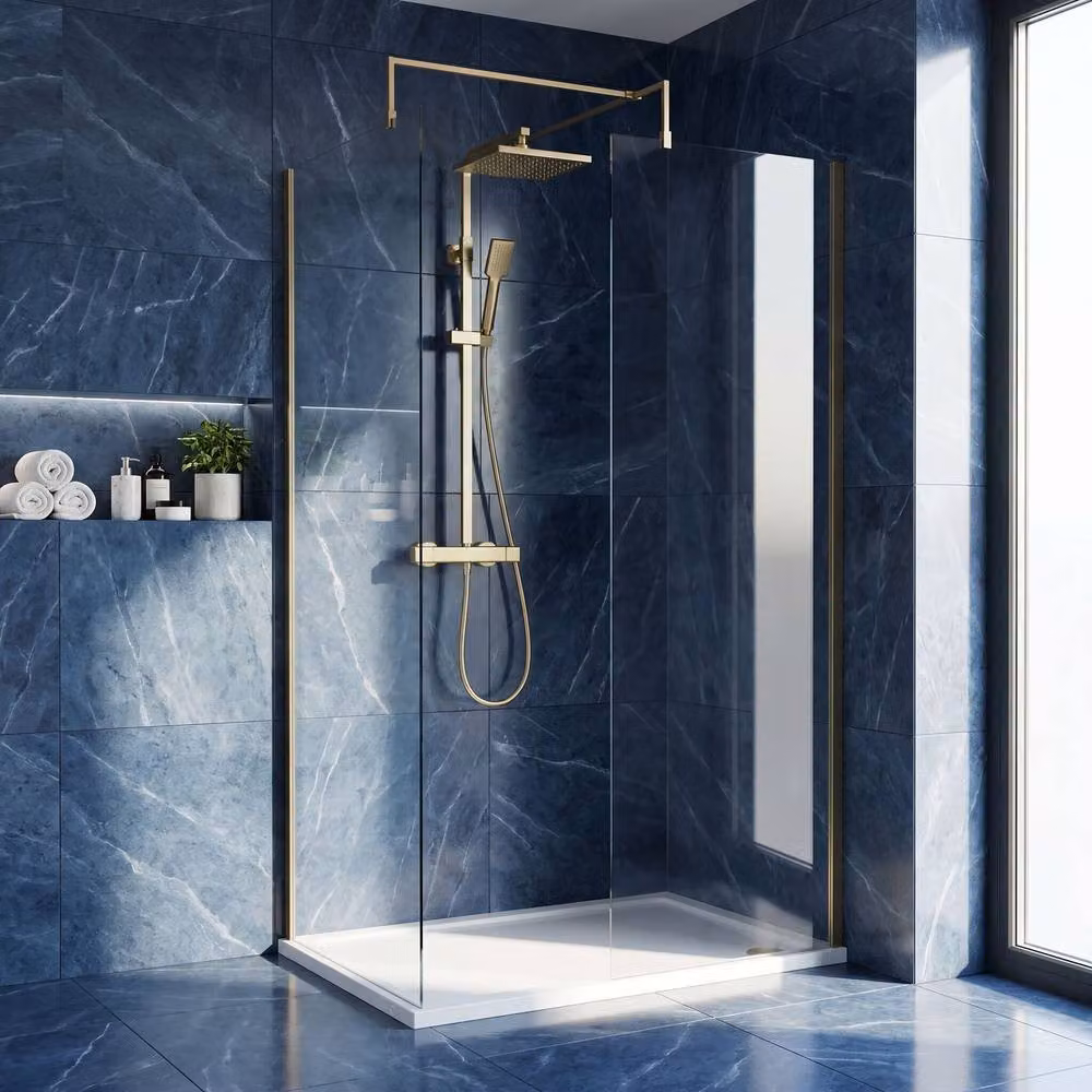 Balterley Brushed Brass Walk-In Wetroom Shower Bundle with Rectangular Glass Tray, Gold, W: 120 cm, D: 80 cm – 3