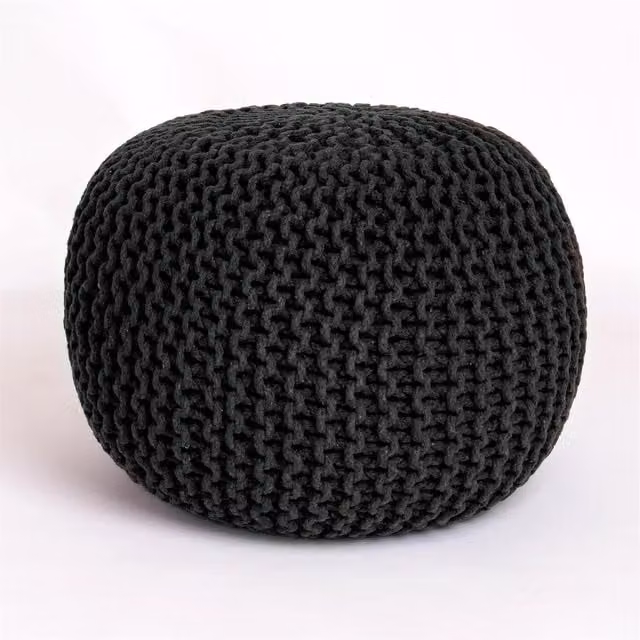 Roseley Black Knitted Round Cylindrical Pouffe