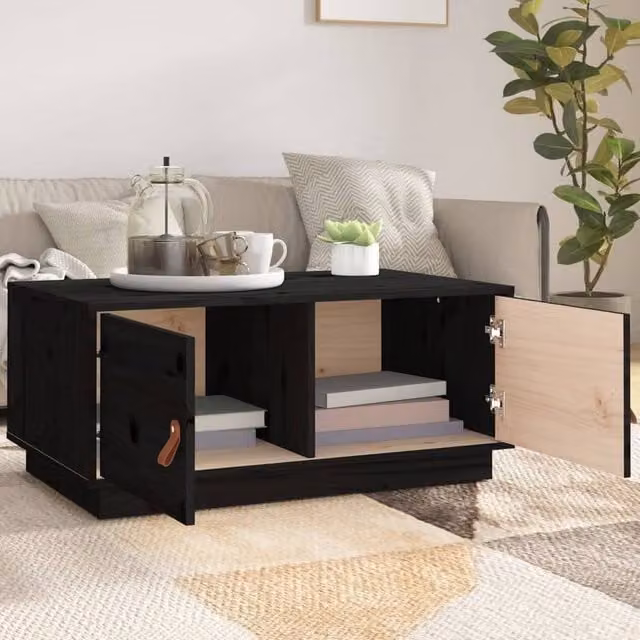 Berkfield Home Beautiful Coffee Table in Black Solid Pine Wood, W: 80 cm, D: 50 cm, H: 35 cm