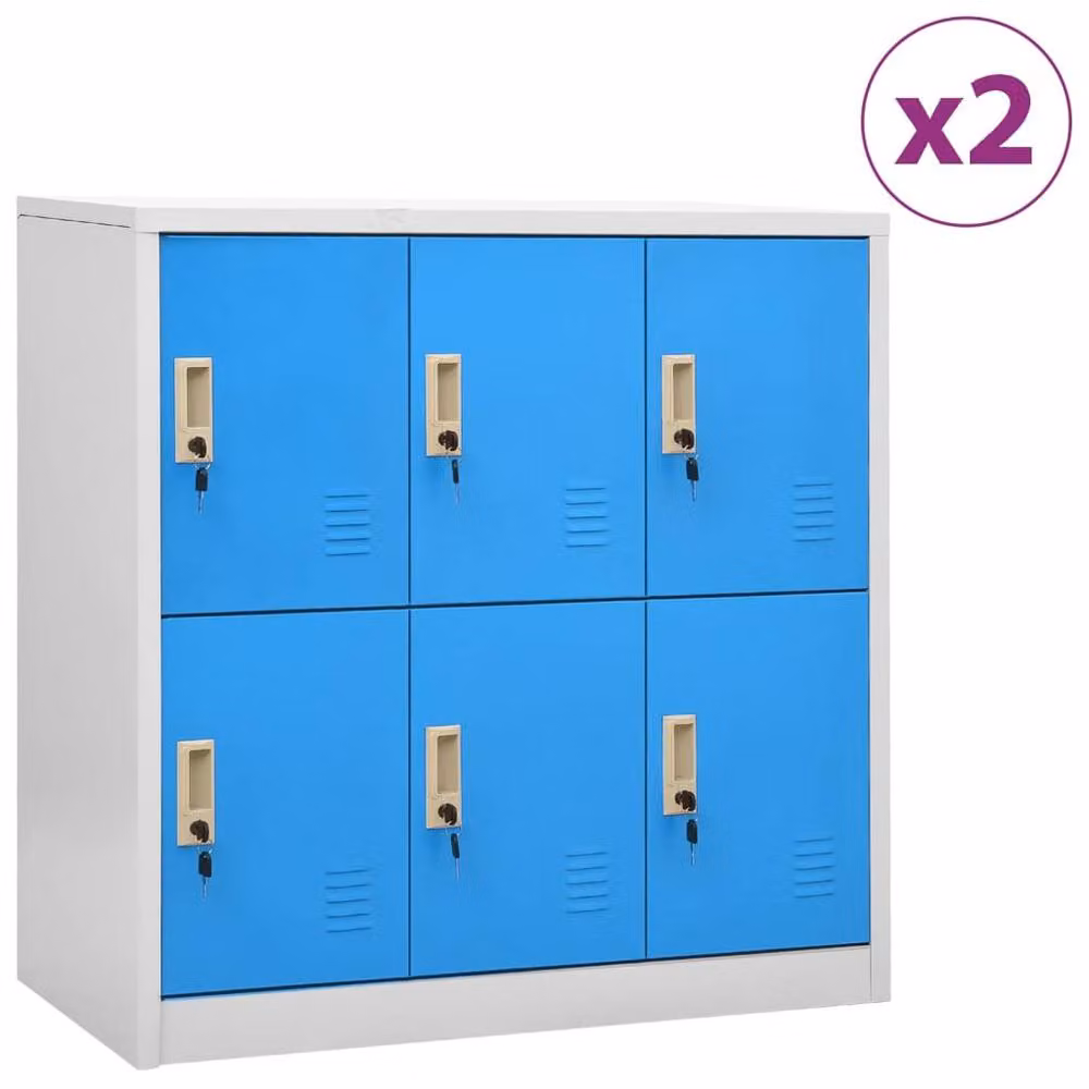 Berkfield Home Set of 2 Metal Locker Cabinets in Light Grey and Blue, W/D/H: 90 x 45 x 92.5 cm – 2