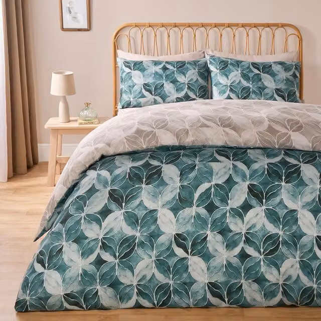 OHS Green Watercolour Geo Abstract Duvet Cover, 180 x 200 cm