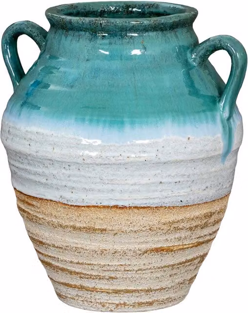 Hill Interiors Fen Amphora Ceramic Vase in White, Light Green and Brown