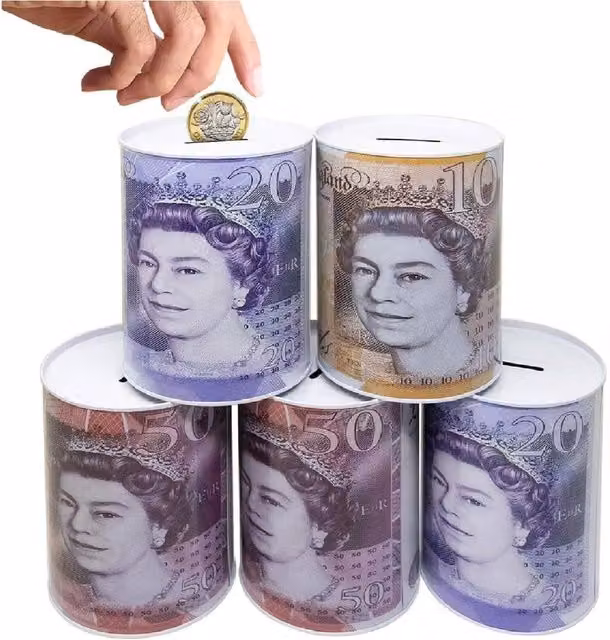 BARGAINS-GALORE Multicolour Metal £10 Note and Coin Piggy Bank Money Jar