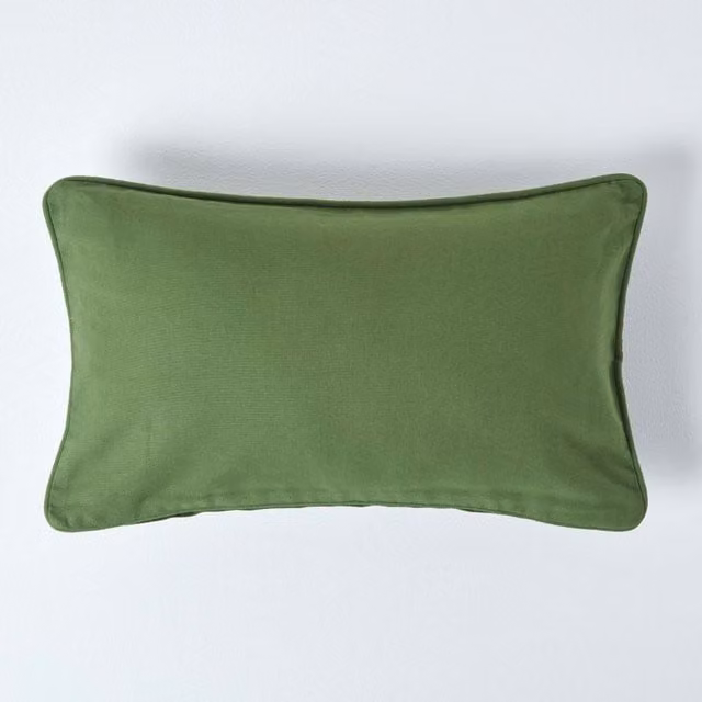 Homescapes Plain Cotton Cushion Cover, Green, 50 x 50 cm