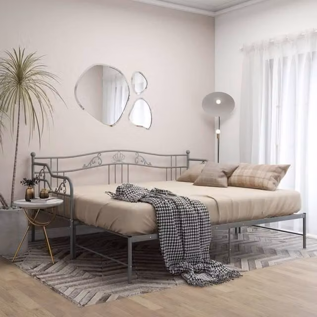 Berkfield Home Grey Metal Pull-out Sofa Bed Frame, W/D/H: 90 x 200 cm