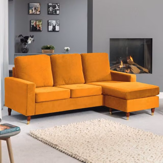 Artemis Home Hendrick Reversible L-Shape Corner Sofa in Orange Velvet