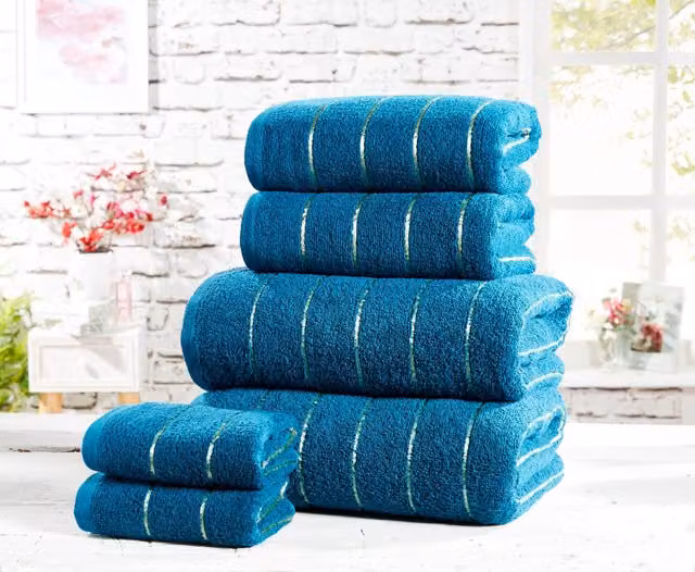 Rapport Home Sandringham Stripe Pure Cotton Terry Towels in Teal and Petrol Blue