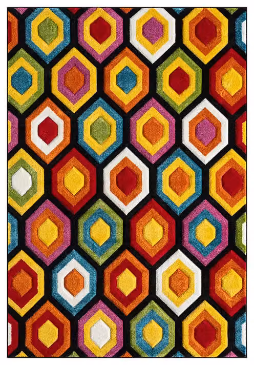 Ultimate Rug Collection Spectra Carved Heatset Geometric Machine Woven Rug, Multicolour, W: 66 cm, L: 230 cm – 3