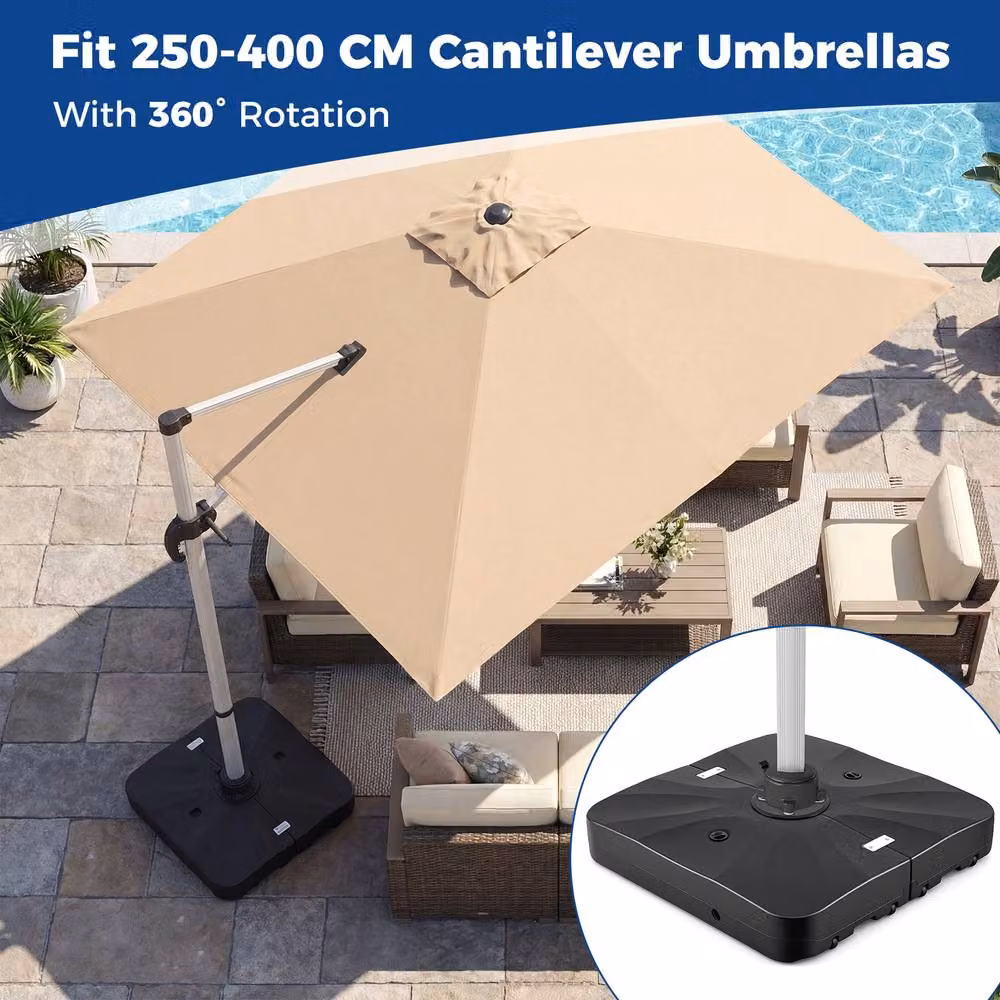 Costway Black Cantilever Parasol Base, Water or Sand Fillable Umbrella Stand for Garden and Terrace – 8