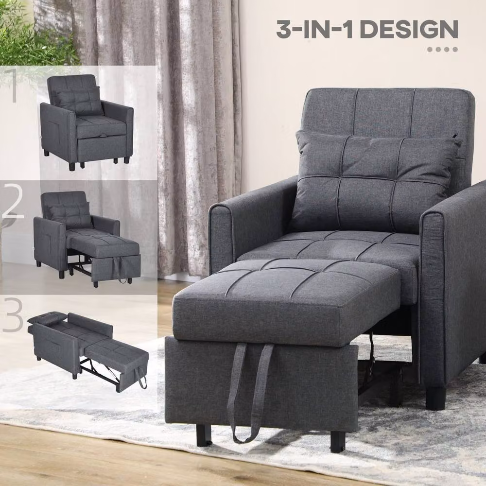 Wyld Haus Remina Grey Linen Look 3 in 1 Single Chair Bed with Armrests – 7