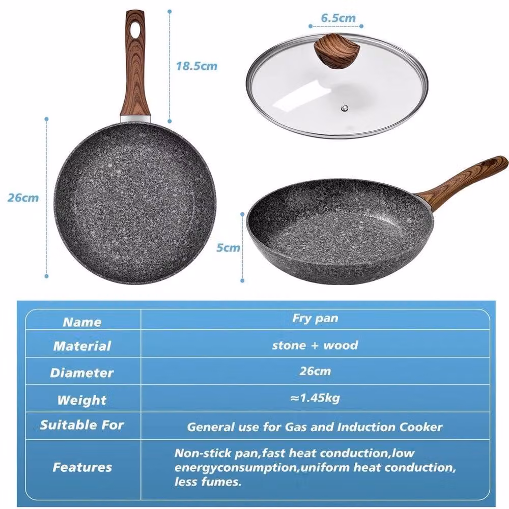 Pawnora 26cm Grey Granite Non-Stick Frying Pan with Glass Lid – 2