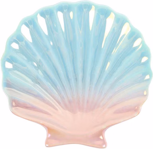 Something Different Organic Seashell Iridescent Ceramic Trinket Dish in Blue, Pink and Yellow