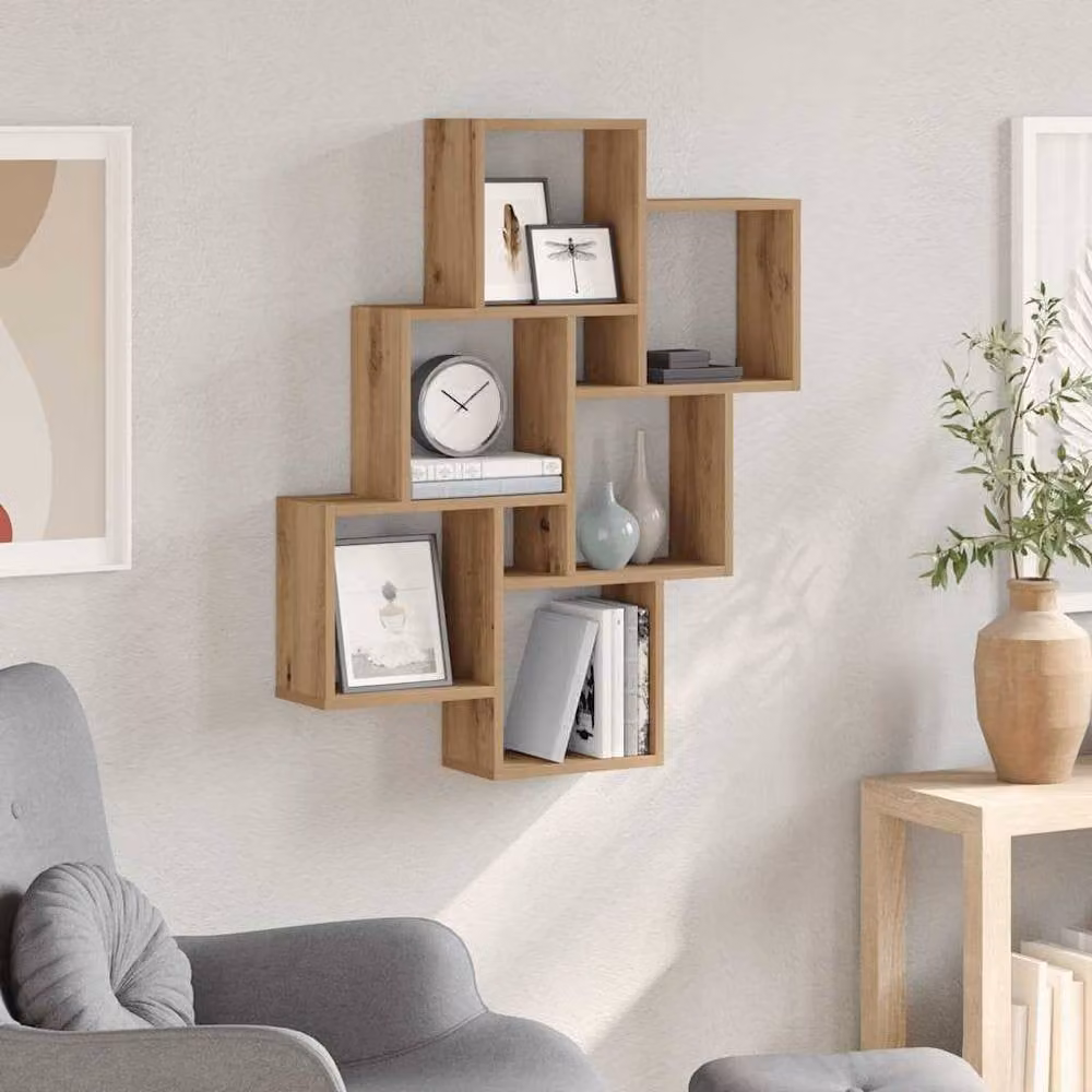 Berkfield Home Artisan Oak Wall Cube Shelf, Brown, W/D/H: 78 x 15 x 93 cm – 2