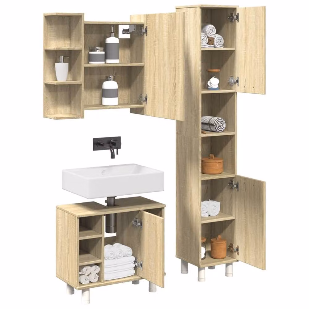 Berkfield Home 3 Piece Bathroom Furniture Set in Sonoma Oak and Beige – 1