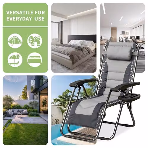 MCC Direct Set of 2 Zero Gravity Reclining Sun Lounger Garden Chairs in Grey and Black – 7
