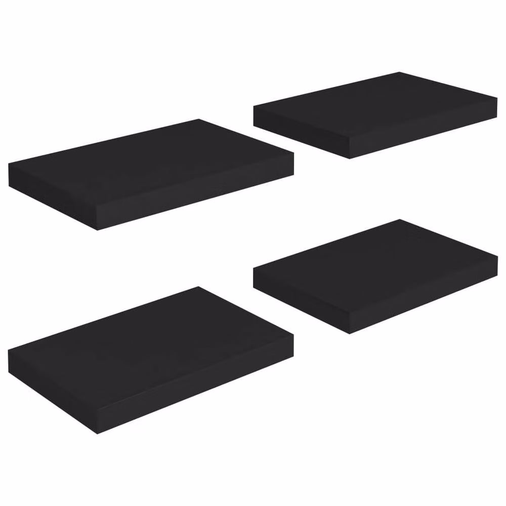 Berkfield Home Set of 4 Durable Floating Wall Shelves in Black MDF and Metal, W/D/H: 40 x 23 x 3.8 cm – 3