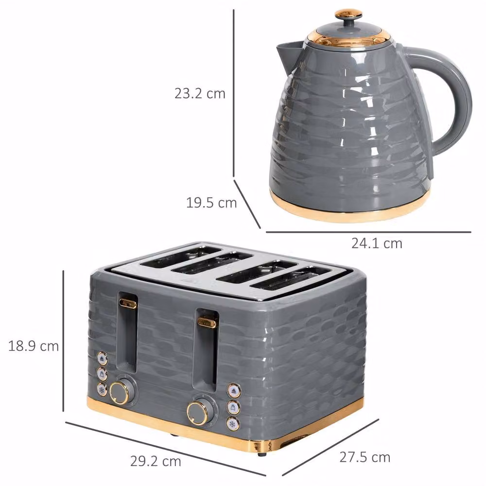 STILVORA Kettle and 4 Slice Toaster Set in Grey, 1.7 l – 3