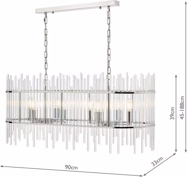 Dar FIN0850 Modern Oval Suspended Pendant Light with Transparent Crystal Glass and Chrome Finish, Height: 188 cm