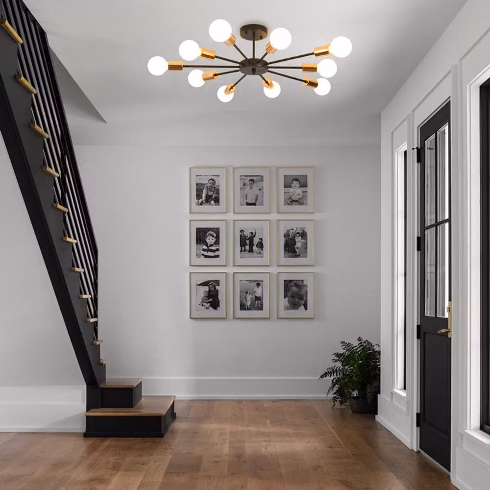 NIVOR 10-Light Industrial Mid-Century Flush Mount Ceiling Chandelier in Black – 4