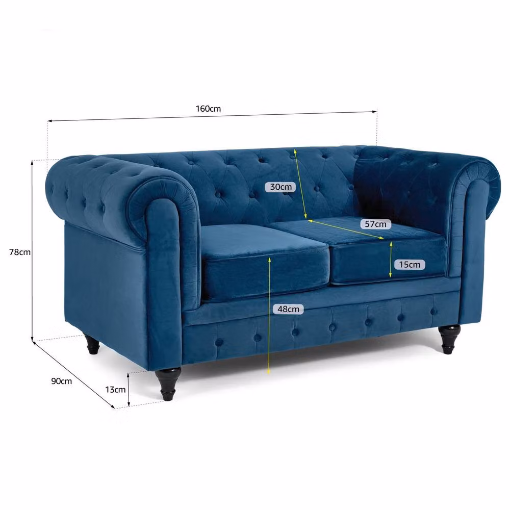 Bravich LTD Blue Velvet Chesterfield Button Tufted 2 Seater Sofa – 2
