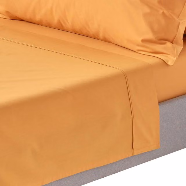 Homescapes 200 Thread Count Egyptian Cotton Percale Flat Sheet, Yellow, W: 180 cm, L: 200 cm