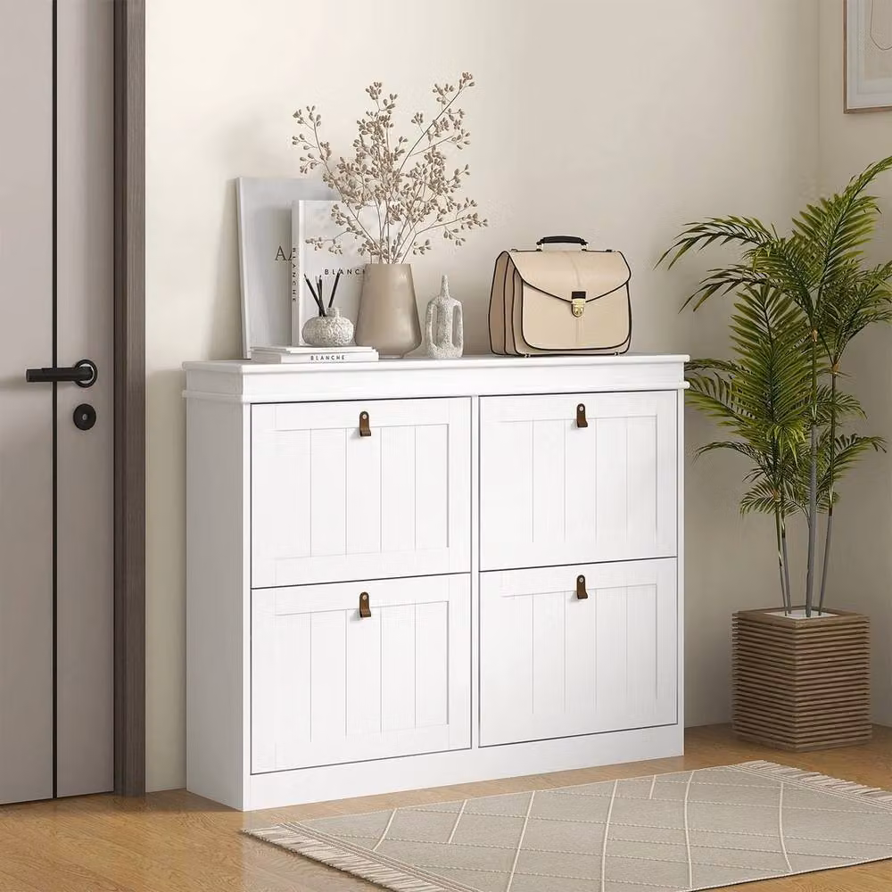 VOGREX White Slim Hallway Shoe Cabinet with Hinged Doors and Internal Shelves, W/D/H: 82.5 x 24 x 105 cm – 2