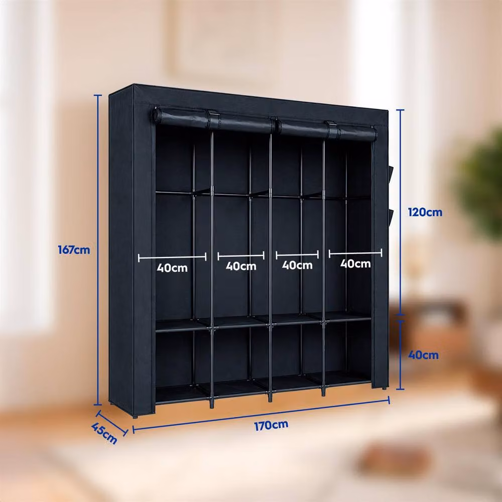 Harbour Housewares Portable Fabric Wardrobe in Black, H x W x D: 167 x 170 x 45 cm – 6