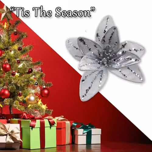 VFM e-Store White Velvet Floral Christmas Decoration W: 12 cm, H: 6 cm – 4